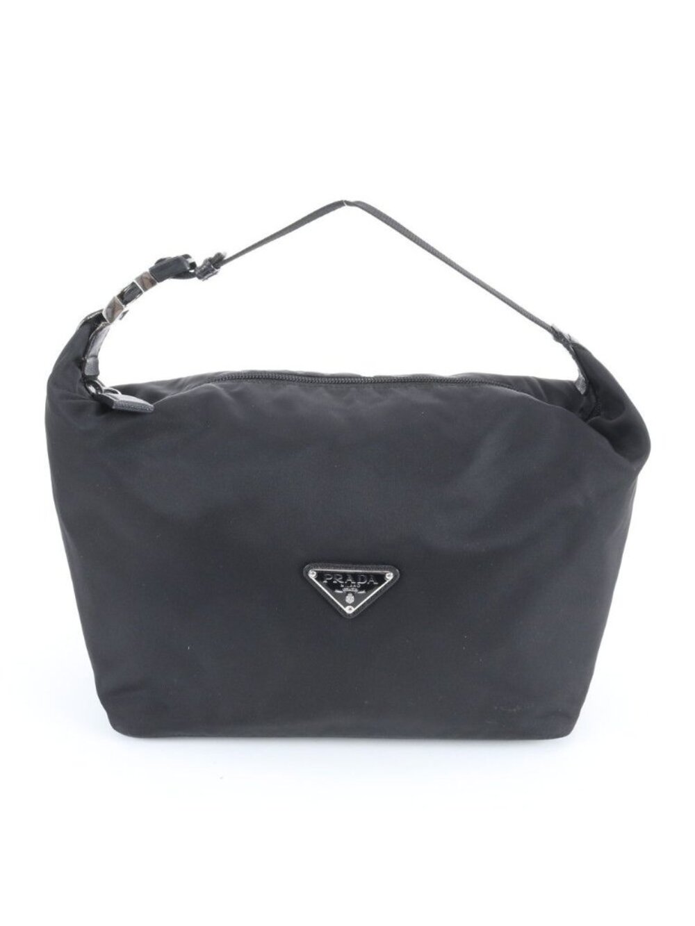 Prada Tessuto Nylon Triangle Logo Pouch Leather Handbag Tote